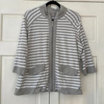 Chico's Size 3 Zenergy Striped Knit Jacket Gray White Zip Cardigan Chico’s XL Photo 0