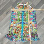Jade Melody Tam Multi Floral Print Ruffle Hem Tunic Halter Dress Medium Blue Photo 9
