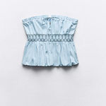 ZARA  Strapless Poplin Blue Top Photo 1