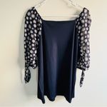Cato navy blue ribbed knit top with sheer daisy-print sleeves Size 14/16 W Photo 4