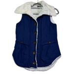 Red Camel Vest Womens Small Blue Faux Fur Trimmed Sleeveless Padded Button Photo 1