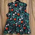 Kate Spade Black Floral Colorful Hummingbird Jardin Poplin Top XL Photo 2