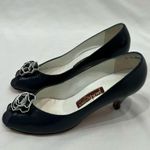 Jack Rogers Vtg  80’s Navy Blue Leather Peep Toe Heels With Rosette Size 8 S Photo 4