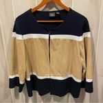 Chico's Cute relaxed Chico’s travelers camel navy striped cardigan top faux suede Photo 10