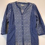 Orvis  Navy and White Geometric Print Button Down 3/4 sleeve Women’s Medium Photo 1