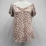 Acting Pro  White Pink Yellow Green Floral Ruffle Sleeve Top Photo 4