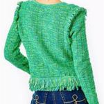 Lilly Pulitzer  Simora Fringe Cardigan Evergreen Exotic Tweed Size XS NWT Photo 2