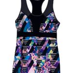 FILA  racerback tank top built-in shelf bra black & multicolored geometric print Photo 8