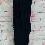 Donna Karan Women's Long Sleeve V-Neck Weaved Waist Black Slinky Midi Dress Sz S Photo 5