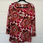 Chico's Chico’s Women’s 3 Patterned Vneck Stretchy 3/4 Sleeve Top Blouse Photo 0