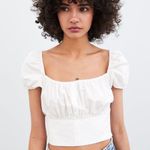 ZARA Women's White Puff Sleeve Poplin Crop Top Size Medium Casual Photo 0