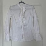 Charter Club White Ruffle Button Down Cotton Blend Long Sleeve Dress Shirt Sz 4 Photo 0