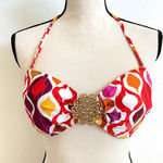 Trina Turk Vibrant Multicolor Gold Buckle Bandeau Halter Bikini Top Women’s 8 Photo 1