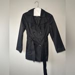 London Fog Women's Black Double-Breasted Belted Collared Trench Size Small Photo 1