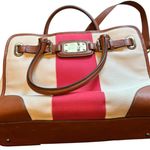 Michael Kors Michael Kors Hamilton Stripe Satchel Bag Ivory Red Brown Leather Trim Photo 6
