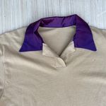 Beige cotton purple satin colorblock collared mini dress tunic size M medium Multiple Photo 8