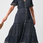 Faherty Orinda Maxi Dress M Blue Boho Tiered Cottagecore Festival Button Front Photo 0