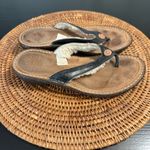UGG  Brown and Black leather Flip Flops with Button Detail Photo 3