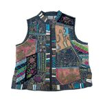Chico's Y2K Funky Chico’s Denim Abstract Floral Embroidered Colorful Zip Up Vest Jacket Photo 0