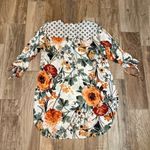 Anthropologie  Fig & Flower Top White Multi Floral 1/4 Button 3/4 Sleeves Tunic Photo 2