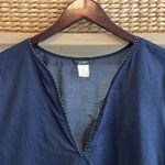 J.Crew 100% Cotton Navy V neck Hand Beaded Woven Tunic Blouse Top, XS Photo 1