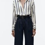 ZARA 💕💕 Satin Effect Oversized Top ~ Navy Blue and White Striped Print XL Photo 1