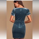 Lulus Victorious Dusty Blue Velvet Puff Sleeve Bodycon Dress; Small Photo 1