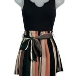 SheIn Black Ribbed Striped Paper Bag Waist Tie Romper Jumpsuit XS Travel Beach Photo 0