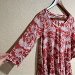 Peruvian Connection  floral orange white peplum ruffle Lacquer Woodblock blouse Photo 2