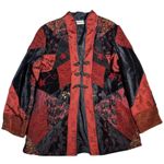Vtg Y2K Anage Red Black Patchwork Velvet Embroidered Frog Toggle Jacket Sz M Size M Photo 0