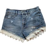 Free People Lacey Cut Off Denim Jean Shorts Distressed Light Blue Faded Photo 3
