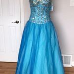 Ice & Fire Aquamarine Turquoise Corset Tulle Straps Gown Ball Evening beads xv heart Fairy Embellish Sequin Pageant Blue Size 12 Photo 0