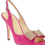 Kate Spade Crown Heels Fuchsia Suede w/ Crystal Bow Pink 8.5 B In Box/Bag $398 Photo 0