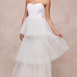 White Tulle Tiered Strapless Gown Size XS Photo 2