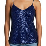 EXPRESS Exquisite Midnight Blue Iridescent Sequin Top Cami NWOT Size Small Photo 0