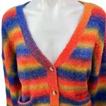 Saylor  Lisabette Multicolor Rainbow Striped Wool Knit V-neck Cardigan Sweater M Photo 2
