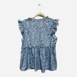 Hailey & Co. Baby Doll Blouse Blue Floral Boutique Top Size Large Boho Coquette Photo 3