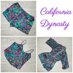 Vintage floral damask print silky pajama set with matching robe shorts top robe Green Size M Photo 1