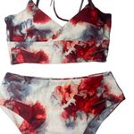 Romwe Womens Bikini Swimsuit Size Small Red Black Tie Dye Split Thigh High Beach Photo 1