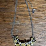 Betsey Johnson  Chartreuse, Rhinestone, Pearl Silver Toned Statement Necklace Photo 2