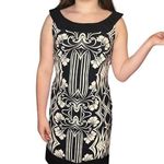 Connected Apparel Connected FLORAL MIDI Sheath DRESS Black & White Sleeveless Zip Women's Size 6 Photo 2
