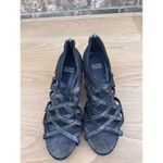 Eileen Fisher Women’s 6.5 Wedges Black Suede Open Toe Strappy Heels Career Photo 1