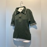 Varley  Napier Fit Striped Ribbed Cotton Blend Knit 1/4 zip short sleeve polo top Photo 2