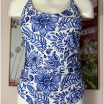 Nicole Miller Studio Blue White Paisley Floral Ruched One Piece Swimsuit XL Photo 0