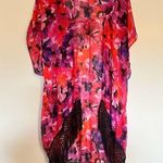 Catalina Women’s Kimono Cover Up Chiffon Floral Beach Short Sleeve Fringe Size M Photo 0