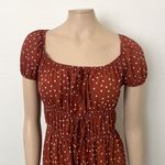 ASOS [] Brown White Polka Dot Print Babydoll Shirred Puff Sleeve Mini Dress Sz 14 Photo 2