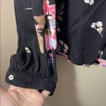 Kaari Blue  xl rayon Black Floral button down Blouse balloon sleeved Photo 2