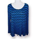 Shanley Chevron Mesh Back Casual Long Sleeve Top Hi Lo Hem Royal Blue Black M Size M Photo 2