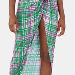 Revolve Plush Plaid Sarong Skirt(Size Medium) Blue Photo 0