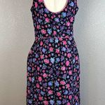 Vintage Lanz Womens Midi Dress 14 Black Floral Open Bow Back Pockets Made in USA Photo 5